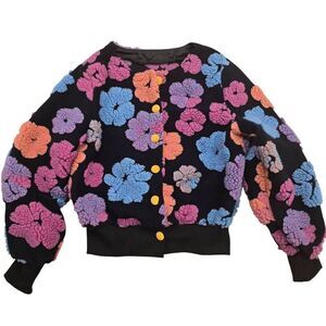 Women's Boa Cropped Floral Jacket Large Multicolor Fleece Button Down Gorpcore